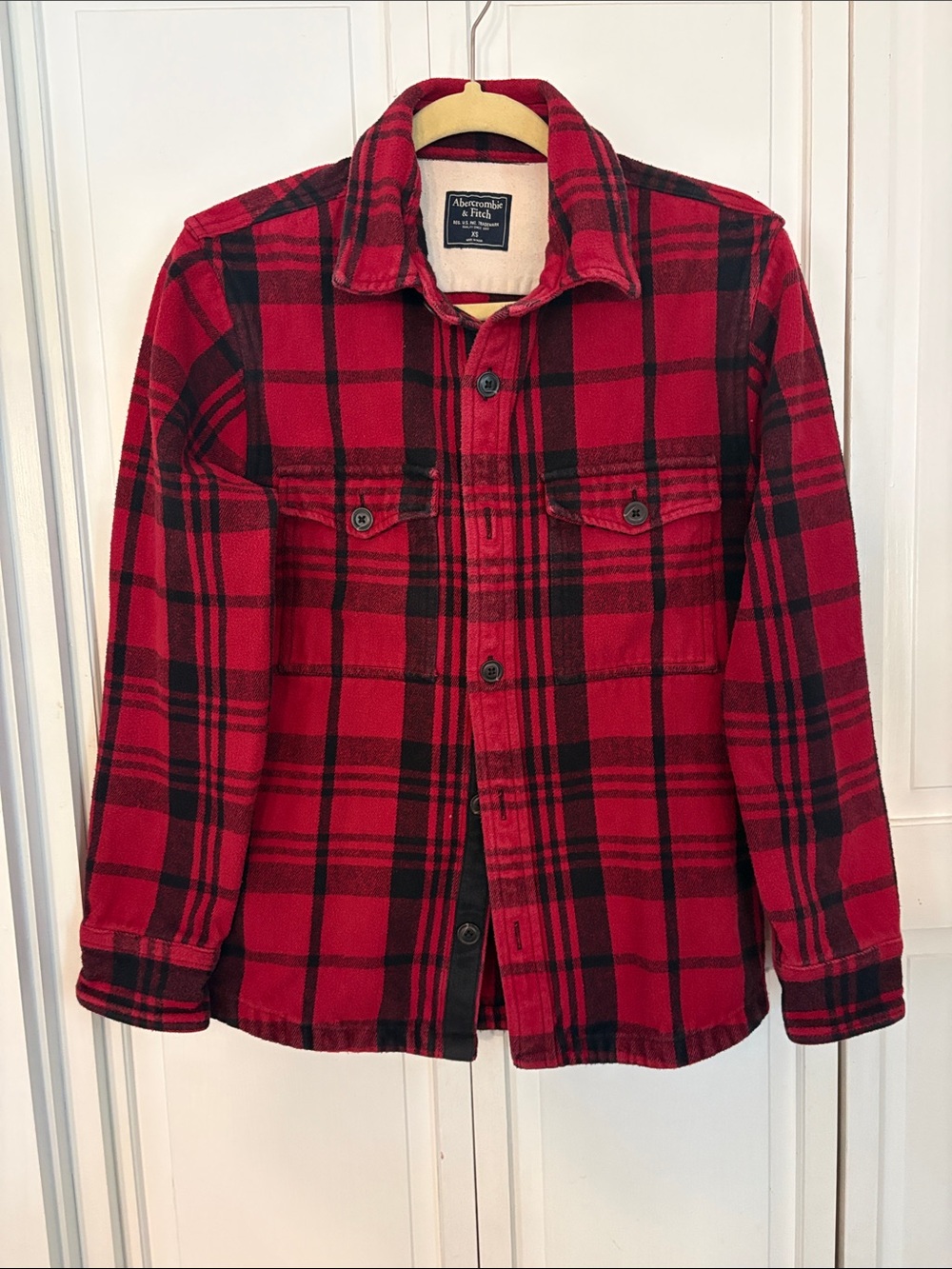 Abercrombie & Fitch Red and Black Plaid Button-Up Shacket